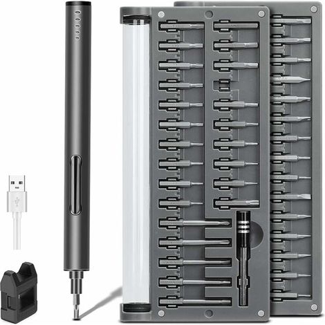 Tournevis Electrique Precision, 57 en 1 Kit Tournevis de Precision, Chargement USB & Éclairage LED, Mini Tournevis Precision pour Montre Lunettes Telephone Informatique Laptop Jouets Guazhuni (1/5)