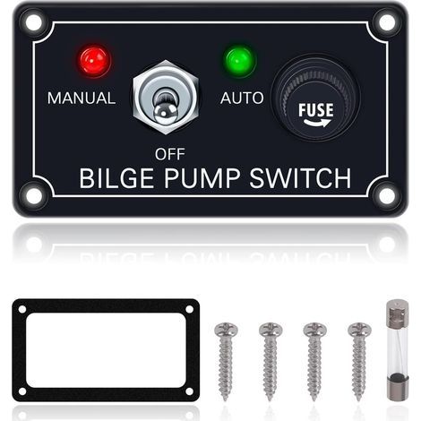 1 pièce Panneau de commande de pompe de cale à 3 voies (manuel-arrêt-auto) avec indicateur LED, panneau de commande de pompe de cale DC 12 V, disjoncteur 5 A intégré (1/4)