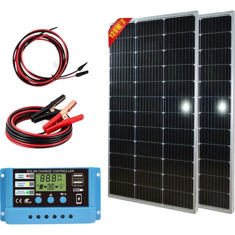 Panel solar, 2 paneles, alta eficiencia, 2 unidades de 120 W (1/2)