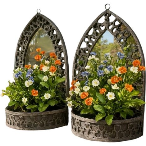 70/62cm Metal Planters with Mirror (Set of 2) - L15 x W45 x H70 cm