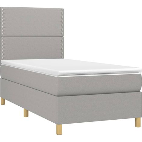 Struttura letto LED con testiera boxspring materasso 90x190 cm tessuto grigio chiaro TDL0209473
