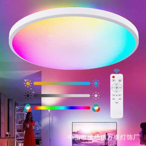 Plafonnier LED RGB 24 W à intensité variable avec télécommande 30 cm, couleurs du panneau 2700 K-6500 K, éclairage pour cuisine, chambre, salon