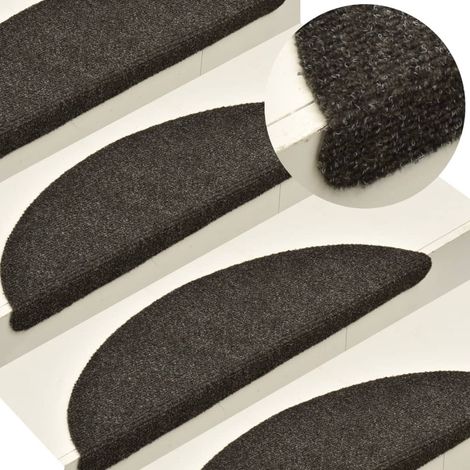 5 pcs Tapis autoadhésifs de marches, Tapis d'escalier, Marchettes D'escalier Marron 65x21x4cm Aiguilleté MKS96048 (1/5)