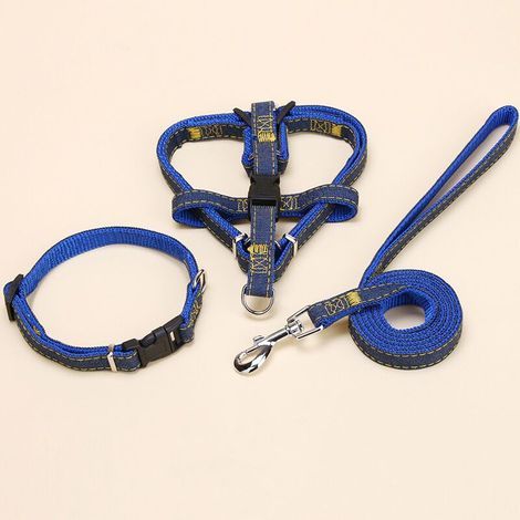-T Pet Supplies Laisse de poitrine et de dos pour chien de haute qualité, style cowboy, bleue, ensemble de trois pièces, taille S (1/4)