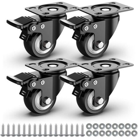 QORVA-Roulettes pivotantes de 50 mm avec frein de sécurité pour charges lourdes, capacité totale 250 kg (lot de 4)