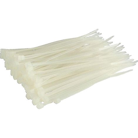 Lange, robuste silberne Kabelbinder, 370 mm x 4,8 mm, 100er-Packung, aus hochwertigem Nylon, mit Reißverschluss (150 mm x 3,6 mm), weiß