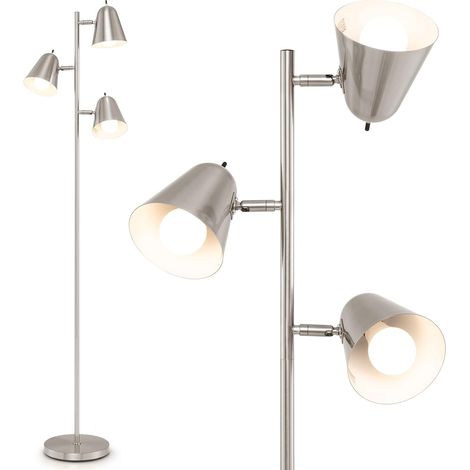 COSTWAY Lampadaire à 3 Ampoules, Lampe sur Pied avec Abat-jours Réglables, Interrupteur Individuel, Poteau en Métal, 3 Culots d'Ampoule E27, Lampadaire pour Salon Chambre Bureau (Argenté) [Classe éner (1/5)