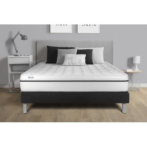 Ensemble matelas sommier 140 x 190 cm – Mousse à mémoire de forme 24 cm – Confort ferme – Sommier tapissier à lattes en kit – Vitalit (1/5)