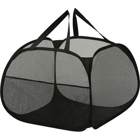 Panier à linge pliable Pop Up Hamper 90L en maille respirante avec poignée et poche latérale pour vêtements et rangement, noir (1/5)