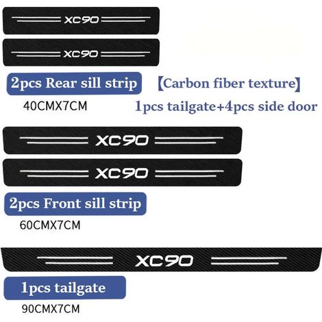 (5 pièces XC90) Autocollants anti-rayures en fibre de carbone pour l'intérieur de votre voiture Volvo XC90. Accessoires auto : ruban adhésif de protection pour seuil de porte. (1/4)