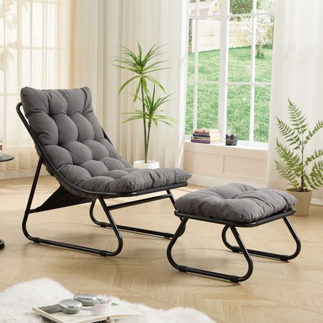 Fauteuil, dossier inclinable, avec coussin, avec repose-pieds, gris, pour chambre, assise confortable, moment détente, format pratique