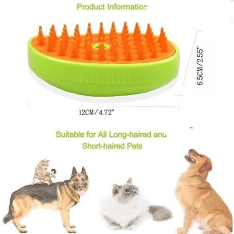 Brosse à vapeur pour chat, brosse à vapeur 3 en 1, brosse de massage en silicone, peigne pour poils d'animaux (vert) (1/3)