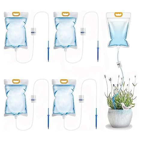 SHINING HOUSE Lot de 5 sacs d'irrigation goutte à goutte à goutte à débit réglable de 3,5 L Système d'arrosage automatique pour plantes d'intérieur et d'extérieur (1/5)