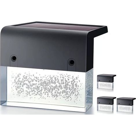 Lampe Solaire - 2 Modes Éclairage Blanc Chaud et Multicolore - Étanche IP65 - Acrylique - Pour Clôture Escalier Terrasse - Lot de 4