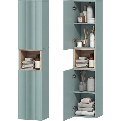 Meuble colonne salle de bain, meuble de rangement, 2 portes, compartiment et étagères réglables, 30x24x140cm, vert