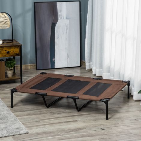 Panier pliable pour chien, panier d'extérieur surélevé, 122 cm x 92 cm x 23 cm, marron café et noir