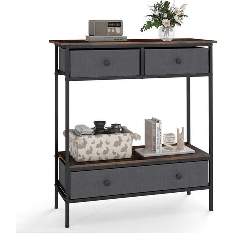 Table console d'entrée avec 3 tiroirs et étagère, meuble industriel marron rustique pour couloir et salon (1/5)