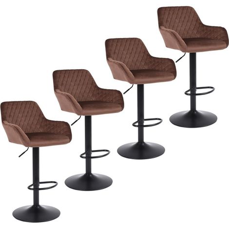 Barhocker 4er Set, höhenverstellbar, drehbar, Samt, braun (1/5)