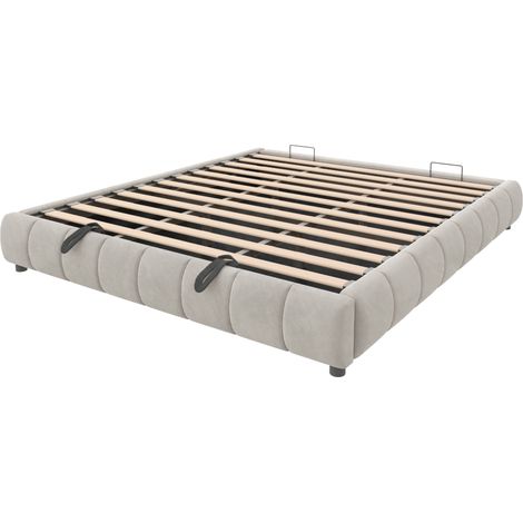 Cama canapé tapizada 180 x 200 cm sin cabecero con tira LED blanca, beige (1/5)