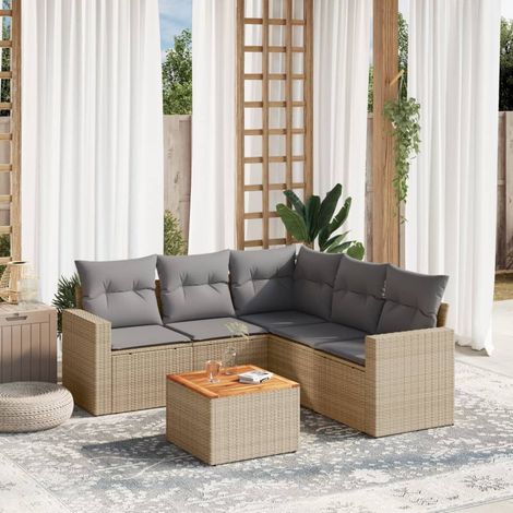 vidaXL Set Divano da Giardino 6 pz con Cuscini Beige in Polyrattan (1/3)
