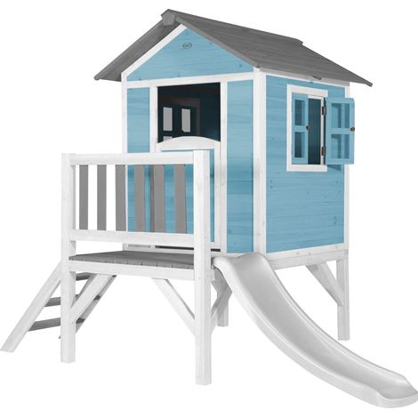 Axi Maison Enfant Beach Lodge Xl En Bleu Avec Toboggan En Blanc Maison De Jeux En Bois Ffc Pour Les Enfants Maisonnette / Cabane De Jeu Pour Le Jardin (1/8)