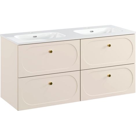 Petits-Meubles – Meuble double vasque encastrée 120 cm – Façade MDF 16 mm – Plan de toilette MDF 25 mm – Vasques blanches – Poignées métal doré (1/5)