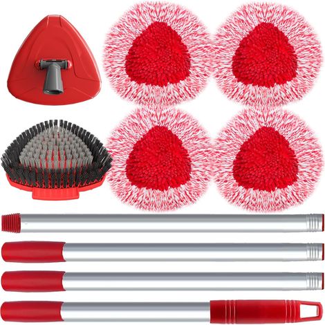 4-Piece Spin Mop Head Set for Vileda Turbo, with Chenille Refill, 1 Upgrade Full Bristle Scrub Brush, 1 Handle and 1 Base – for Floors, Cars, Motorhomes