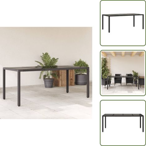 Tavolo da giardino in acciaio - vidaXL Tavolo da Giardino Piano in Vetro Nero 190x90x75 cm Polyrattan - Tavolo da giardino nero