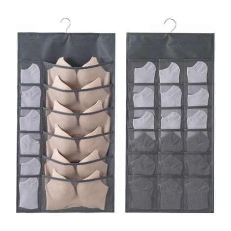 Gris 2PCS Rangement à Suspendre Sac Organisateur de sous-vêtements pour Armoire Double-Face Penderie Placard Cintre étagères pour Les Soutiens-Gorge, sous-Vêtements, Cravates, Chaussettes, 30 Poches (1/5)