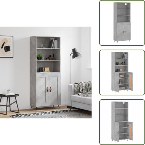 Credenza con ante - vidaXL Credenza Grigio Cemento 69,5x34x180 cm in Legno Multistrato - Credenza con piedini in metallo