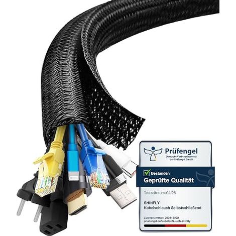 3 m - 19 mm Cable Cover, Cable Management, Braided Cable Management, Black (1/5)