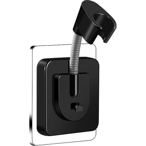 Supporto a muro per soffione doccia, regolabile a 360°, adesivo senza foratura, compatibile con manici di doccia fino a 2,1 cm di diametro, nero (1/5)