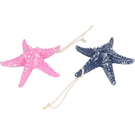 Étoile de mer à deux doigts, 13x13 cm, bleu foncé et rose, petite décoration murale en résine sur le thème de la plage, idéale pour les fêtes, Noël et Halloween.