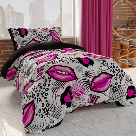 Parure de lit 1 Place et demie 200 x 200 cm 1 taie d'oreiller 80 x 50 cm Incluse, Housse de Couette en Microfibre pour Chambre d'enfant et Fille, Impression numérique (1/3)