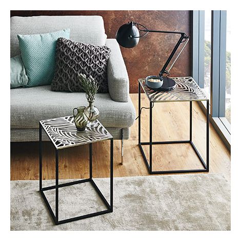Lot de 2 tables d'appoint carrées 35 et 40 cm en métal bronze et noir