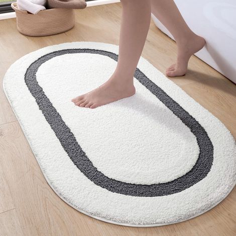 Tappetino da Bagno Antiscivolo Ovale Assorbente 44x76 cm Bianco (1/5)