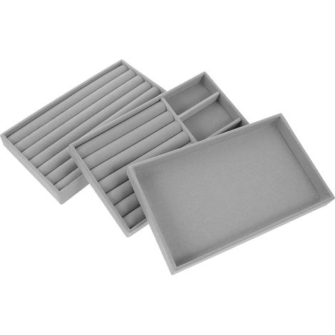 Plateaux à Bijoux en Velours 3 Pièces Empilables Inserts en Mousse, Organisateur pour Bagues, Bracelets et Boucles D’oreilles, Rangement Tiroir Polyvalent pour Maison et Commerce (1/5)