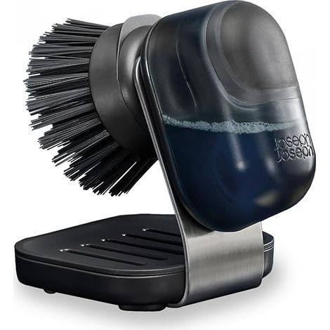 Kompakte Schrubberbürste Joseph Joseph SinkTech™, mit Seifenspender de, Edelstahlhalterung mit Antitropfschale, langlebige Borsten, ergonomisches Design - transparent (1/5)