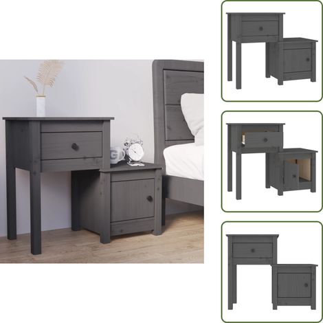 - vidaXL Comodino Grigio 79,5x38x65,5 cm in Legno Massello di Pino -
