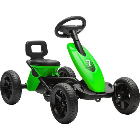 Kart à pédales pour enfants de 2 à 5 ans, avec roues EVA silencieuses, marche avant et arrière, vert
