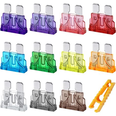 Fusibles Voiture Set - 36 Pièces Mini Fusibles Plats (2A-40A, 11 valeurs) avec Extracteur, Assortiment Fusibles Automobile pour Auto, Moto, Camion, Camping-car, Bateau - 12V-32V DC (Mini) (1/5)