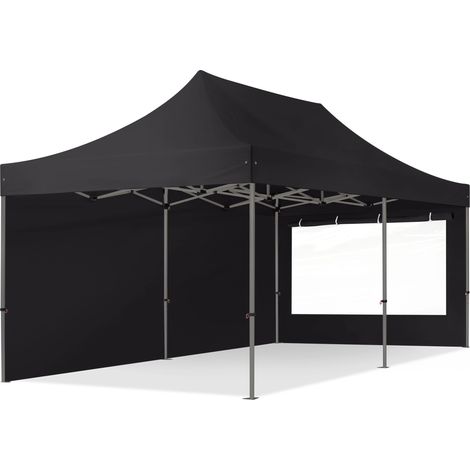 3x6m Pop Up Gazebo PREMIUM Steel 40 mm, incl. Sidewalls with Panorama Windows, black High Performance Polyester approx. 350g/m²