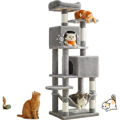 Árbol para gatos, diseño multinivel, postes rascadores, gris. (1/2)