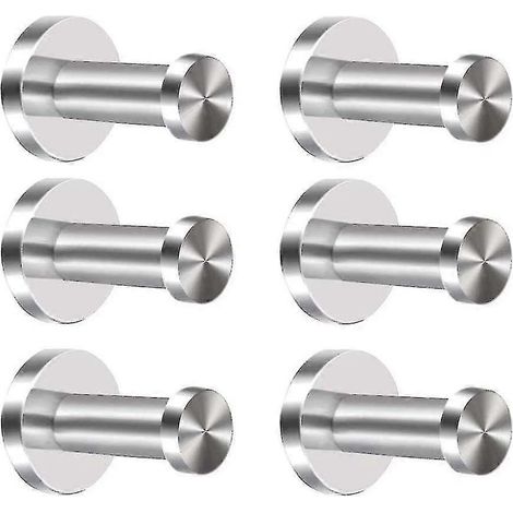 Lot de 6 crochets muraux robustes en acier inoxydable 304 pour manteaux, serviettes et peignoirs, fixation porte, finition chromée et nickel brossé (1/4)