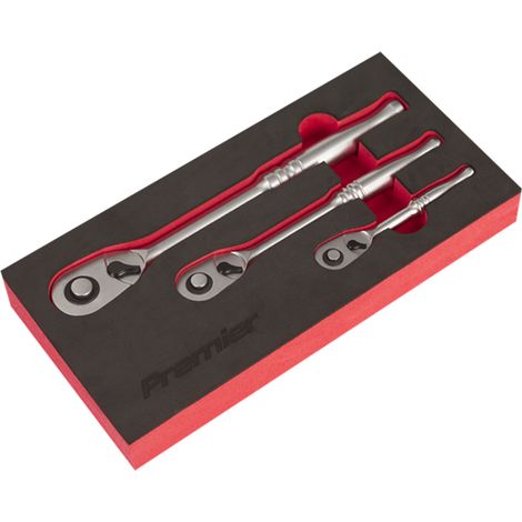 Sealey Ratchet Wrench 3pc 3/8"" 1/4"" 1/2"" Pear Shaped Premier Flip Reverse AK7933 (1/4)