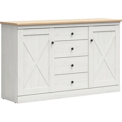 Buffet 2 portes 4 tiroirs Victoria Blanc et Bois (1/5)