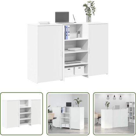 Comptoir de réception -  Bureau de réception blanc 155x50x103,5 cm bois d'ingénierie (1/5)
