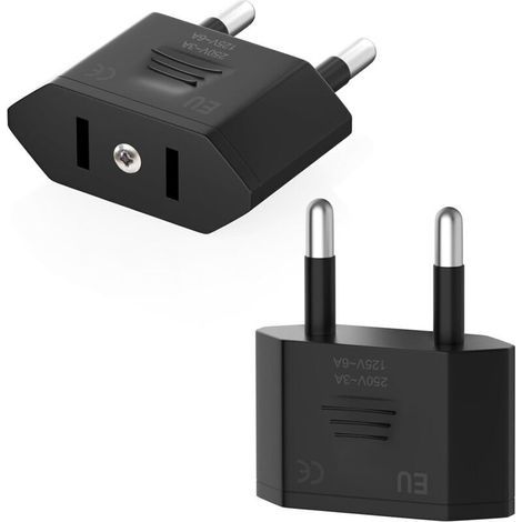 2-teiliger US-Steckeradapter, US-Frankreich-Adapter, US-EU-Reisestecker, US-EU-Adapter, US-Steckeradapter, EU-Steckeradapter (schwarz) (1/4)