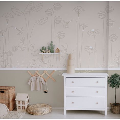 Papier peint panoramique Mélodie des plantes, Beige 150 x 250cm (1/5)