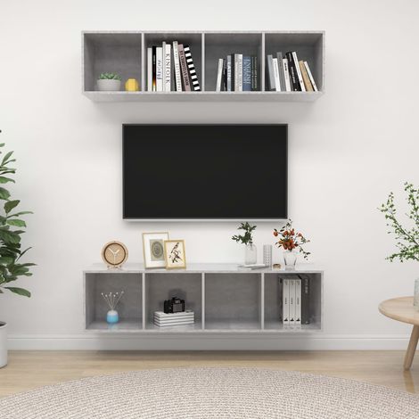 2 pcs Meubles TV muraux, Banc TV, Meuble TV suspendu, Lowboard Gris béton Aggloméré YHJ47847 (1/5)